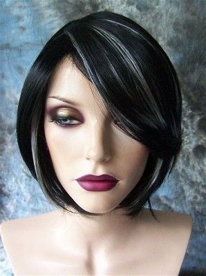 Black With White Highlights Short Wig/Wigs | Gray Hair Intended For Best And Newest Short Hairstyles With Blue Highlights And Undercut (View 20 of 25)