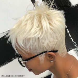 Choppy Tapered White Blonde Pixie – 50 Most Captivating For Current Tapered Pixie Hairstyles With Extreme Undercut (View 4 of 25)