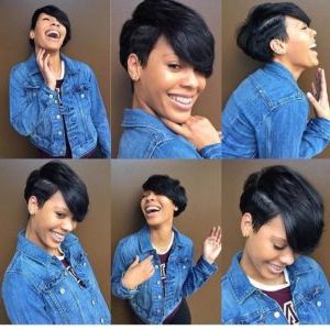 Cute Black Undercut Pixie With Side Swept Bangs – The Regarding Recent Edgy Undercut Pixie Hairstyles With Side Fringe (View 24 of 25)
