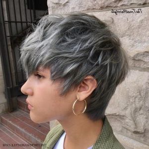 Edgy Choppy Gray Pixie For Thick Hair – Pixie Haircuts For Within Current Short And Choppy Graduated Pixie Haircuts (Photo 14 of 25)