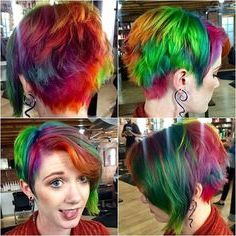 Green Multi Rainbow Hair Color On Pixie Cut | Hair For Most Recent Undercut Pixie Hairstyles With Hair Tattoo (View 13 of 25)