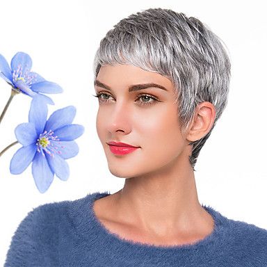 Human Hair Blend Wig Short Natural Wave Pixie Cut Dark In 2018 Gray Short Pixie Cuts (View 3 of 25)