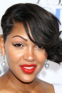 Meagan Good Side Shaved Curly Side Bangs Hairstyle Pertaining To Recent Sleek Coif Hairstyles With Double Sided Undercut (Photo 10 of 25)