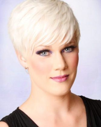 Short Haircuts For Curly Hair With Most Recently Platinum Blonde Pixie Hairstyles With Long Bangs (View 18 of 25)