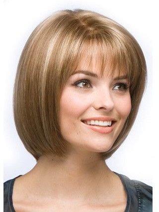Best Chin Length Bob Straight Human Hair Wig With Bangs Throughout Long Thick Hairstyles With Wispy Bangs (Photo 18 of 25)