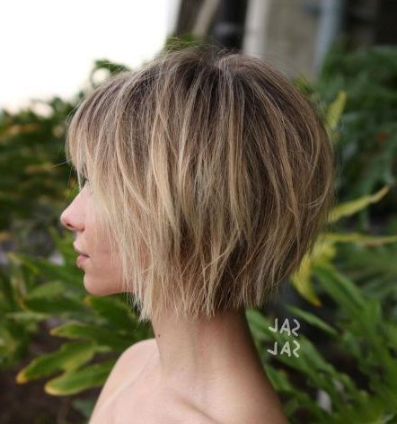 Choppy Wispy Bronde Bob In 2020 | Short Hair With Layers Within Wavy Textured Haircuts With Long See Through Bangs (Photo 10 of 25)