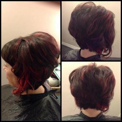 Curly Inverted Bob With Red Highlights (View 22 of 25)