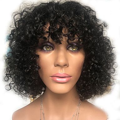 Human Hair 100% Hand Tied Wig With Bangs Style Peruvian With Regard To Naturally Wavy Hairstyles With Bangs (View 5 of 25)