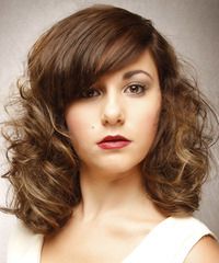 Medium Curly Light Caramel Brunette Hairstyle With Side For Medium Wavy Hairstyles With Bangs (Photo 12 of 25)