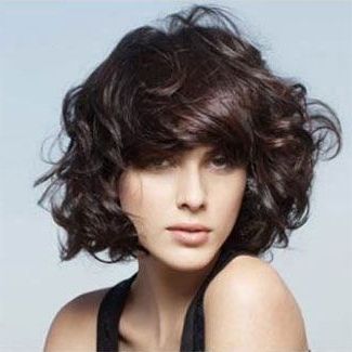 Natural Black Short Curly Bob Hair Style Synthetic Wigs With Regard To Short Wavy Bob Hairstyles With Bangs And Highlights (Photo 21 of 25)