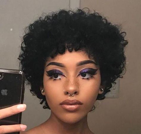 Short Curly Fro With Bangs #curlyhairstylestrends Throughout Short Wavy Hairstyles With Straight Wispy Fringe (View 7 of 25)