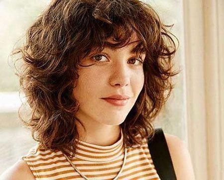 Short Curly Hair With Bangs #bangshairstylesshort # In Medium Wavy Hairstyles With Bangs (View 13 of 25)
