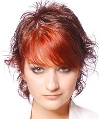 Short Wavy Copper Red And Red Two Tone Emo Hairstyle With With Very Short Wavy Hairstyles With Side Bangs (Photo 16 of 25)