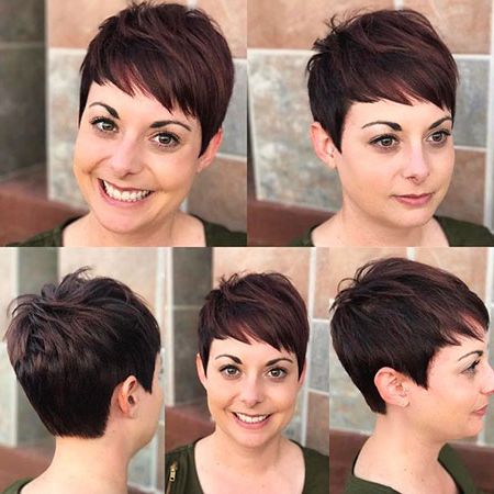 20 Short Brunette Hairstyles With Bangs | Short Hairstyles & Haircuts With Regard To Latest Asymmetrical Pixie Haircuts With Long Bangs (View 18 of 25)