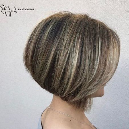 Dishwater Blonde Stacked Bob With Highlights In 2020 | Choppy Bob Throughout Current Choppy Pixie Haircuts With Blonde Highlights (Photo 18 of 25)