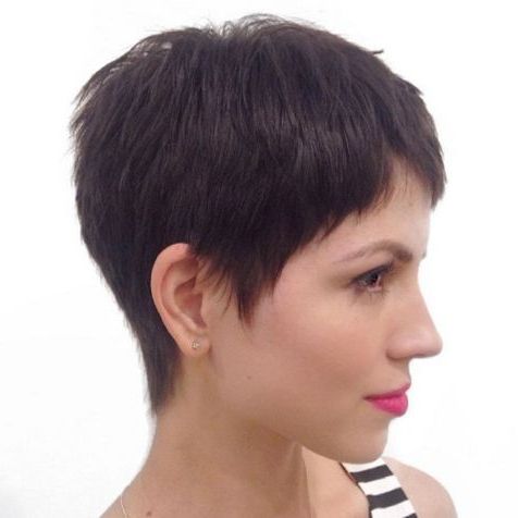 Short Brunette Layered Pixie | Short Pixie Haircuts, Short Pixie, Pixie Inside Current Very Short Pixie Haircuts (View 24 of 25)