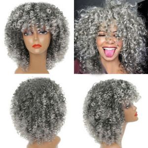 Women Short Grey Afro Fluffy Pixie None Lace Kinky Curly Curls Hair Intended For Most Popular Gray Pixie Afro Hairstyles (View 22 of 25)
