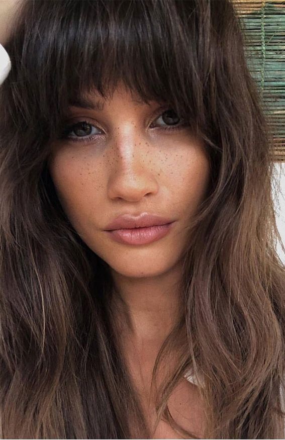 20 Mid Length Hairstyles With Fringe And Layers : Cute Brunette With Bangs Within Most Recently Medium Haircuts With A Fringe (View 23 of 25)