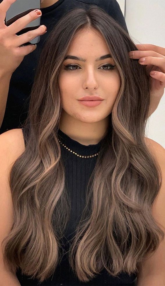 25 Best Haircuts For Round Faces : Brunette Side Part Long Hair 1 – Fab  Mood | Wedding Colours, Wedding Themes, Wedding Colour Palettes Throughout Newest Rounded Medium Length Hairstyles (Photo 21 of 25)