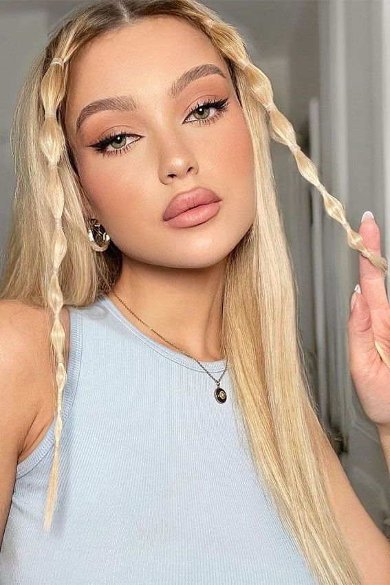 30 Cute Bubble Braid Hairstyles : Bubble Braid Gigi Vibes In 2022 |  Coachella Hair, Easy Hairstyles For Long Hair, Hair Styles Intended For Newest Bubble Hairstyles For Medium Length (View 21 of 25)