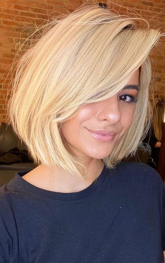 30 Stylish Medium Length Haircuts To Try : Blonde Bob With Side Part Bangs  I Take You | Wedding Readings | Wedding Ideas | Wedding Dresses | Wedding  Theme In Latest Shoulder Length Blonde Bob Haircuts (View 11 of 25)