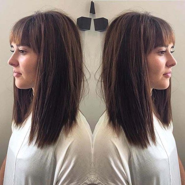 31 Lob Haircut Ideas For Trendy Women – Stayglam | Hair Styles, Long Hair  Styles, Lob Haircut With Bangs Throughout Best And Newest Blunt Lob Haircuts With Straight Bangs (View 1 of 25)