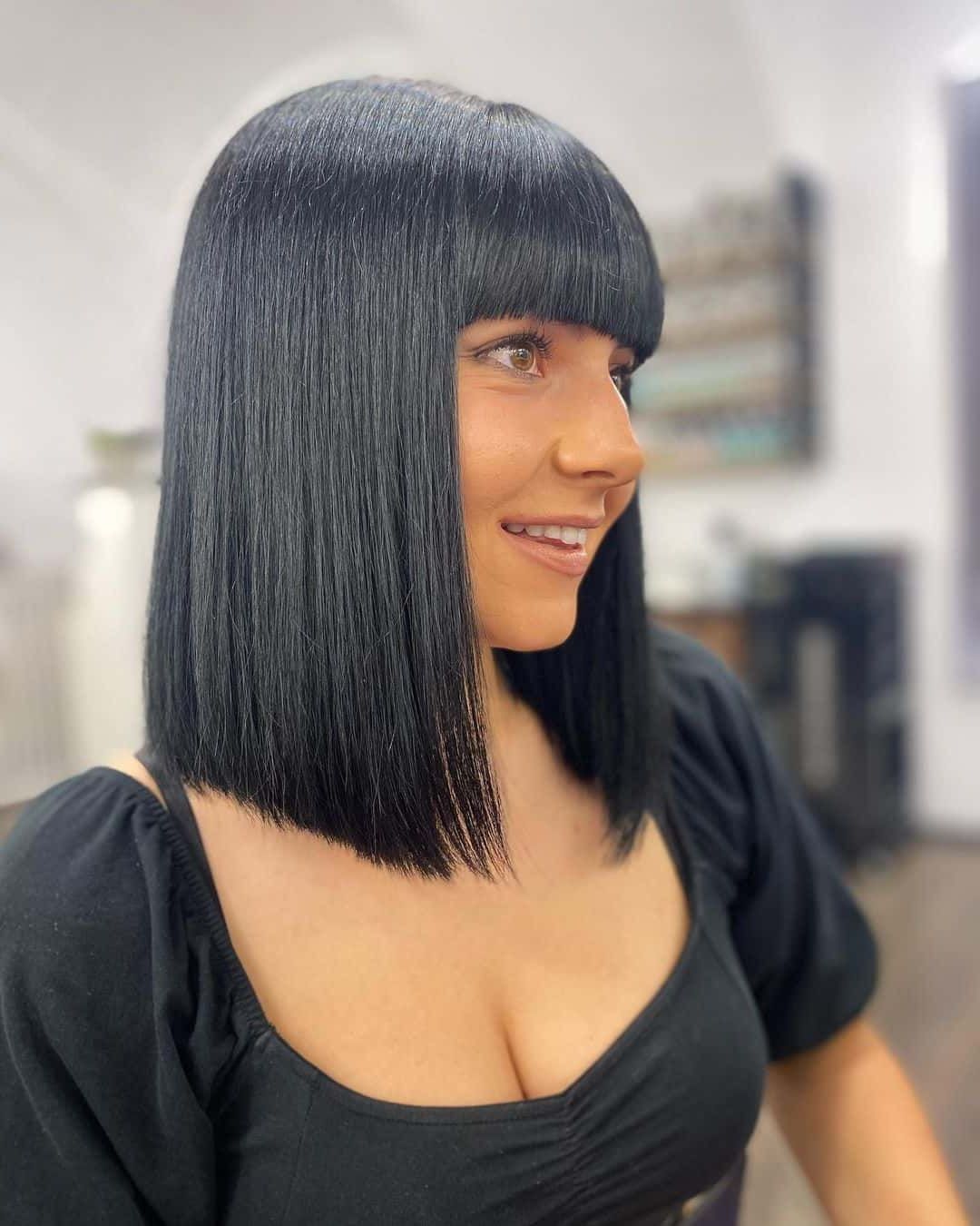 31 Trendiest Long Bob With Bangs + What To Consider Before Getting This Regarding One Length Bob Hairstyles With Long Bangs (View 6 of 25)