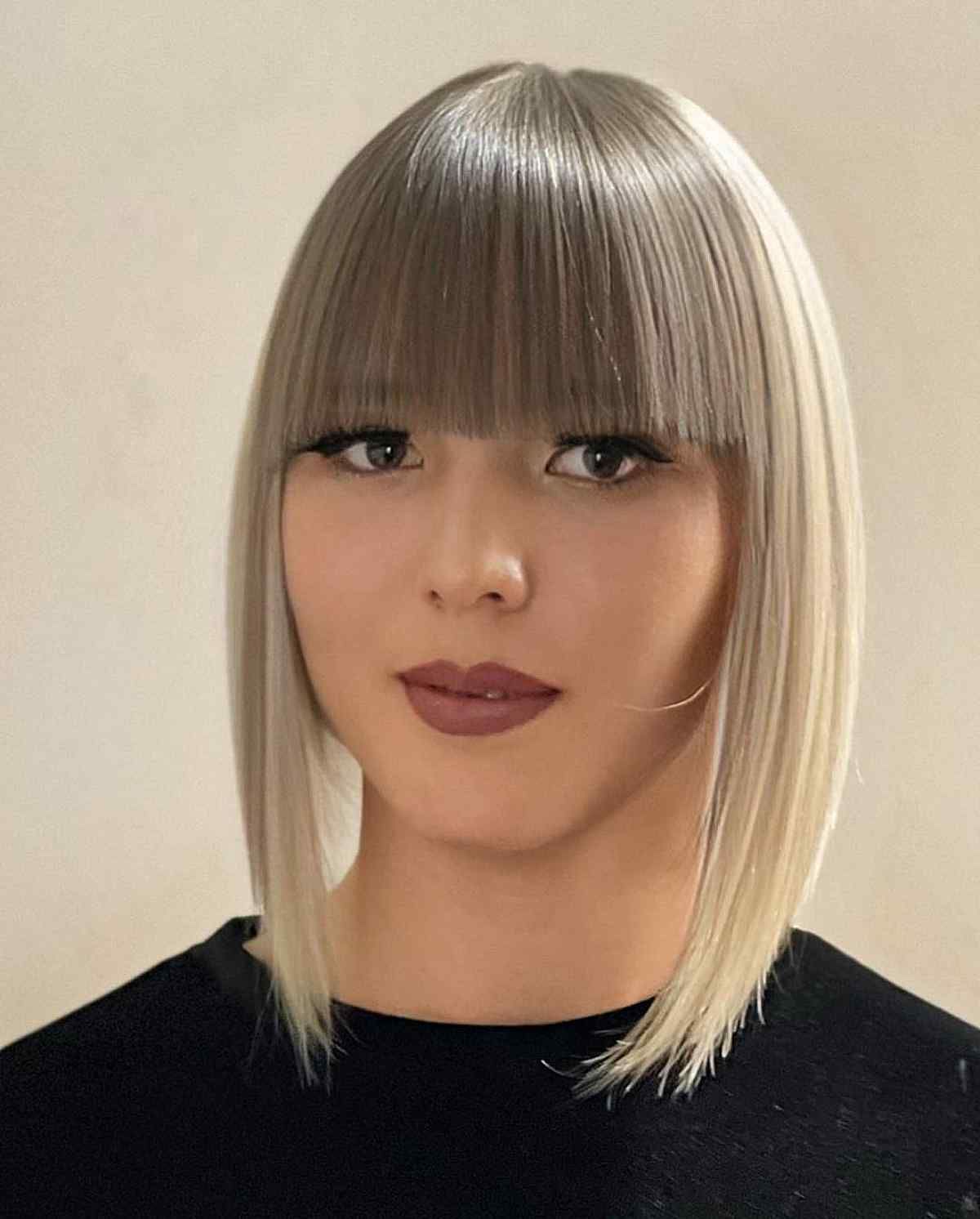 31 Trendiest Long Bob With Bangs + What To Consider Before Getting This Throughout One Length Bob Hairstyles With Long Bangs (View 10 of 25)