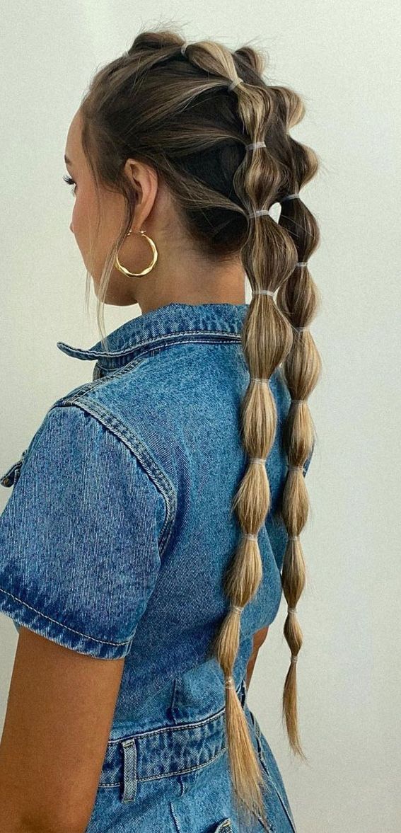 32 Cute Ways To Wear Bubble Braid : Long Bubble Braid Pigtails Within Current Bubble Hairstyles For Medium Length (View 3 of 25)