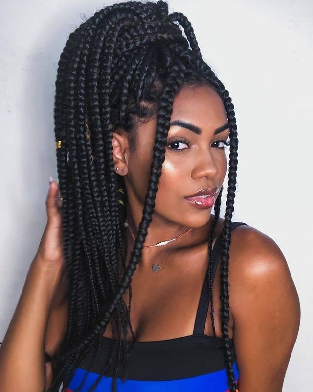 33 Jumbo Box Braids [large W/ Knot & Knotless] | Box Braids Hairstyles For  Black Women, Box Braids Styling, Box Braids Hairstyles Throughout Most Recent Big Braids Hairstyles For Medium Length Hair (View 1 of 25)