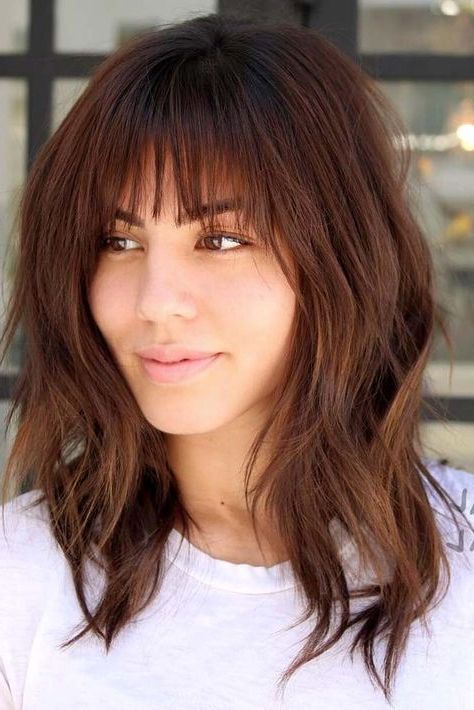 36 Modern Medium Hairstyles With Bangs For A New Look | Long Layered Bob  Hairstyles, Bangs With Medium Hair, Medium Layered Hair Regarding Most Recent Medium Haircuts With A Fringe (View 6 of 25)