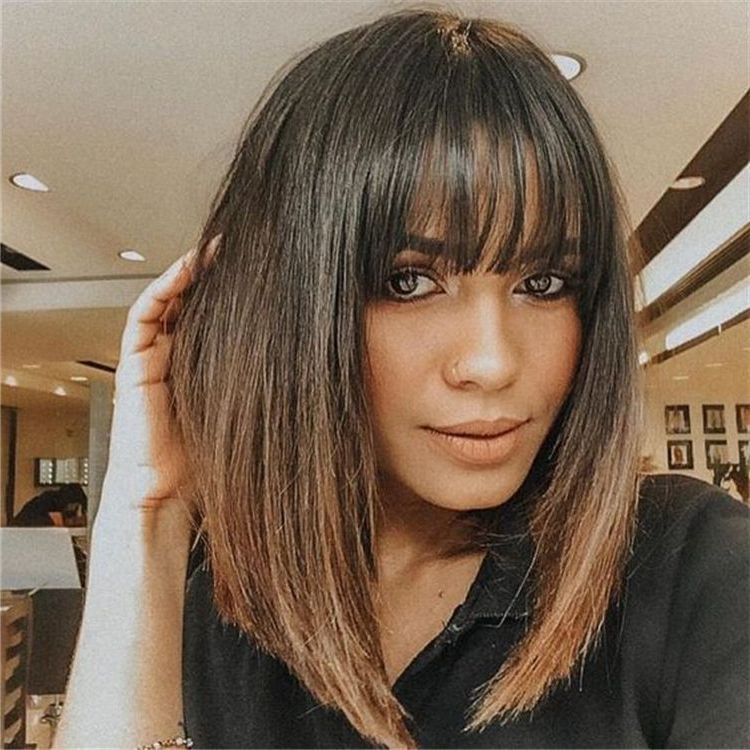 40 Charming And Gorgeous Bob Haircuts And Hairstyles With Bangs – Women  Fashion Lifestyle Blog Shinecoco | Long Bob Hairstyles, Angled Bob  Hairstyles, Bob Hairstyles With Bangs Inside 2018 Blunt Lob Haircuts With Straight Bangs (View 7 of 25)