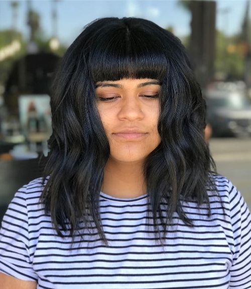 40 Hairstyles With Bangs For A Round Face – Babydoll Couture Glam Within Most Recently Blunt Lob Haircuts With Straight Bangs (View 22 of 25)