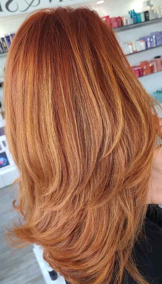 42 Best Layered Haircuts & Hairstyles : Bright Orange Copper Layered Haircut Inside Best And Newest Copper Medium Length Hairstyles (Photo 22 of 25)