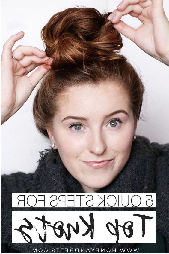 5 Steps To The Perfect Top Knot | Bun Hairstyles For Long Hair, Medium Hair  Styles, Thick Hair Styles Throughout 2018 Medium Length Hairstyles With Top Knot (View 14 of 25)