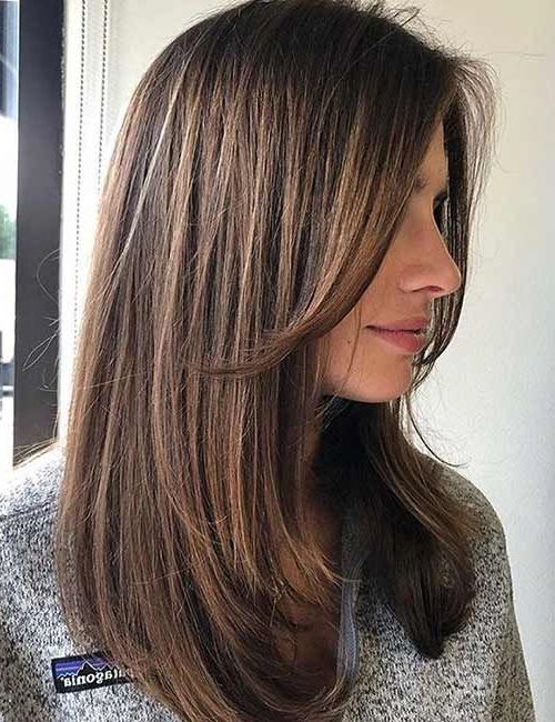 50 Best Medium Length Haircuts For Thick Hair To Try In 2022 | Cabello  Medio Largo, Cabello Medio, Coloración De Cabello Intended For Most Recently Straight Mid Length Chestnut Hairstyles With Long Bangs (View 1 of 25)
