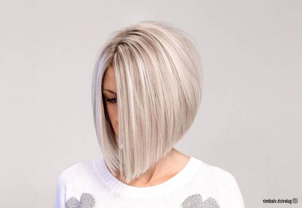 50+ Inverted Bob Haircuts Women Are Getting In 2022 Regarding 2018 Icy Blonde Inverted Bob Haircuts (Photo 18 of 25)