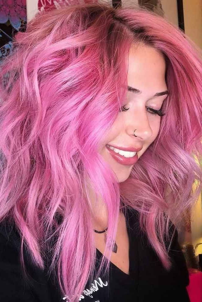 55 Medium Length Hairstyles Ideal For Thick Hair | Lovehairstyles | Medium  Length Hair Styles, Hair Color Pink, Pink Hair For 2018 Messy & Wavy Pinky Mid Length Hairstyles (View 1 of 25)