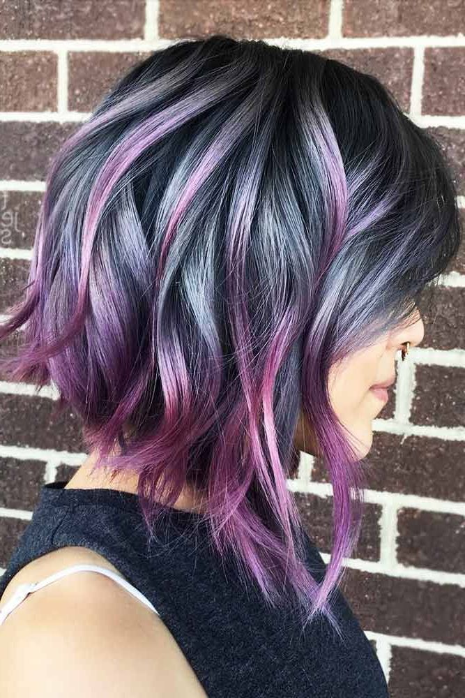 80+ Ideas Of Inverted Bob Hairstyles To Refresh Your Style | Hair Styles,  Hair Color Purple, Rainbow Hair Color For Best And Newest Purple Wavy Shoulder Length Bob Haircuts (View 4 of 25)