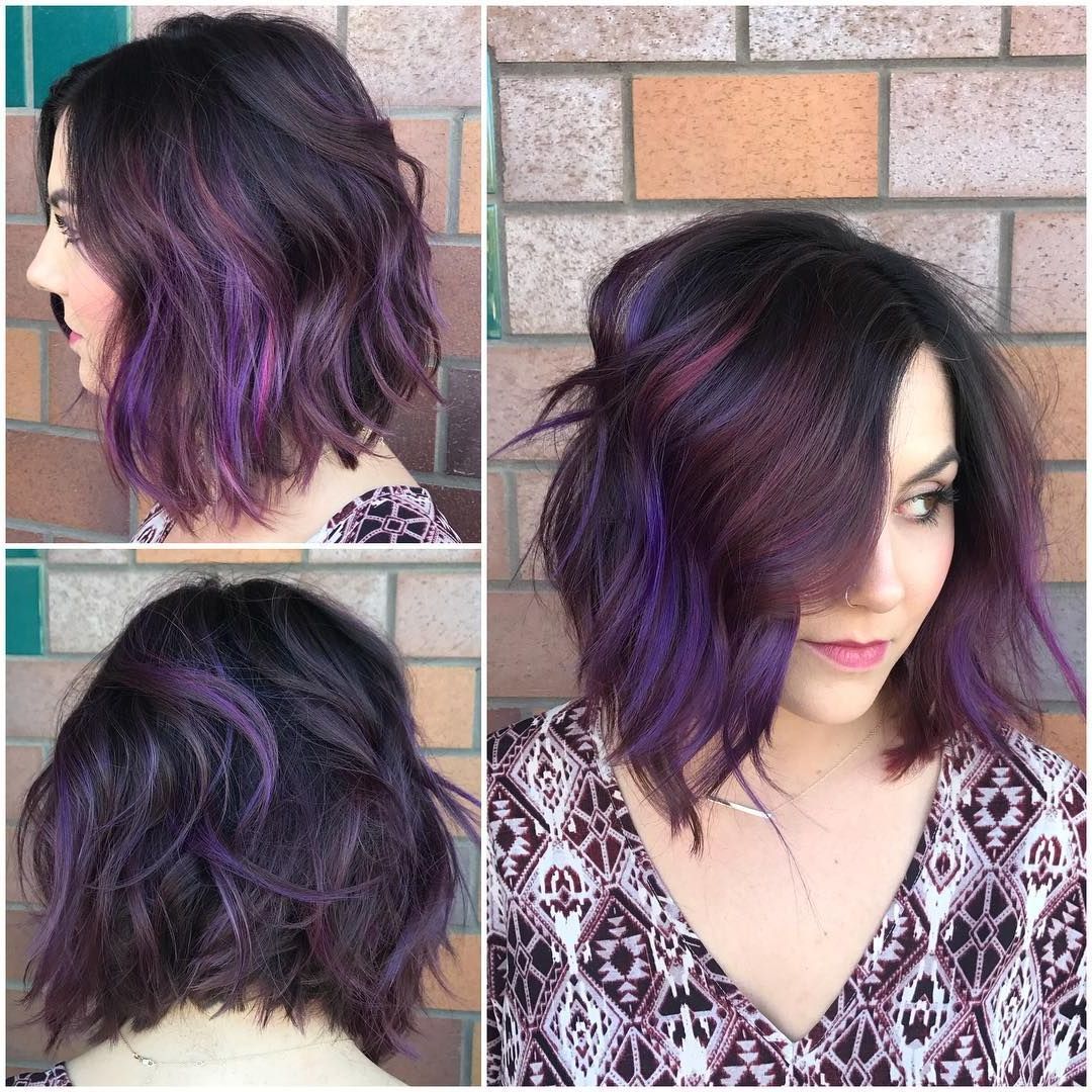 Black Wavy Textured Bob With Purple And Burgundy Highlights – The Latest  Hairstyles For Men And Women (2020) – Hairstyleology | Burgundy Hair, Medium  Length Hair Styles, Balayage Straight Hair For Current Purple Wavy Shoulder Length Bob Haircuts (View 2 of 25)