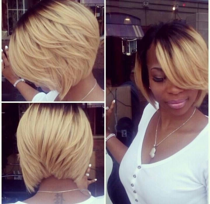 Chic Angled Ombre Bob Hairstyle For Black Women – Hairstyles Weekly Inside Angled Short Bob Hairstyles (Photo 25 of 25)