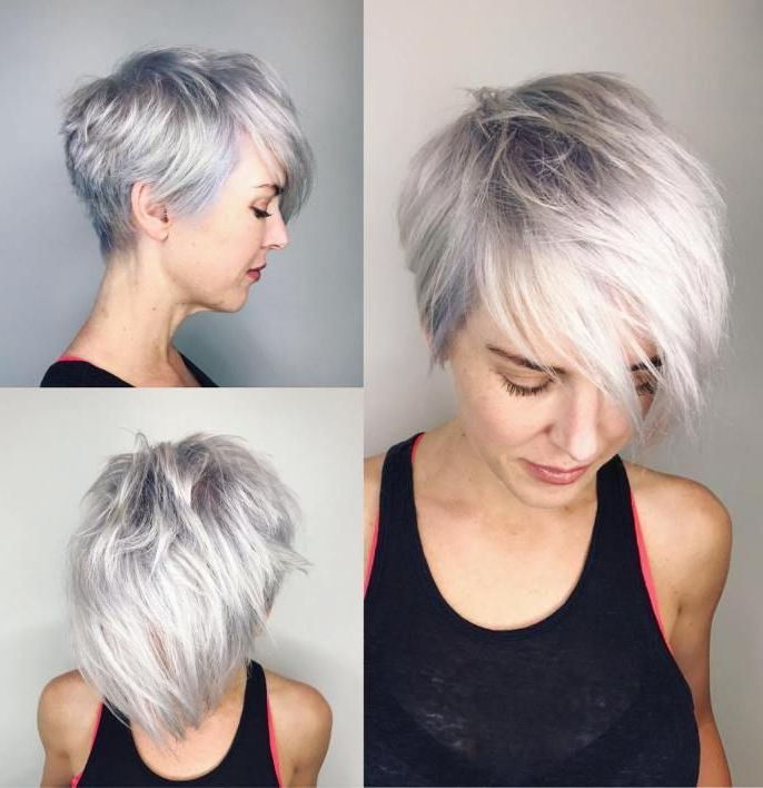Choppy Gray Pixie With Bangs | Short Hair Color, Long Pixie Hairstyles,  Stylish Short Hair For Pixie Bob Hairstyles With Braided Bang (View 23 of 25)