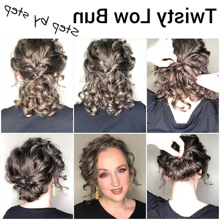 Curly Twisty Low Bun | Naturally Curly Hair Updo, Easy Hair Updos, Curly  Hair Problems Inside Most Recent Wavy Low Updos Hairstyles (View 2 of 25)
