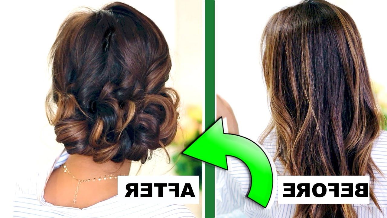 ? 3 Minute Elegant Curly Bun ?? | Easy Updo Hairstyles For Everyday &  Prom | Peinados – Youtube With Most Up To Date Wavy Updos Hairstyles For Medium Length Hair (Photo 24 of 25)