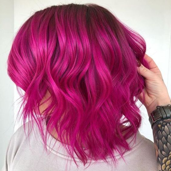 Electric Pink Bob | Hair Styles, Messy Bob Hairstyles, Hair Within 2018 Messy &amp; Wavy Pinky Mid Length Hairstyles (View 9 of 25)
