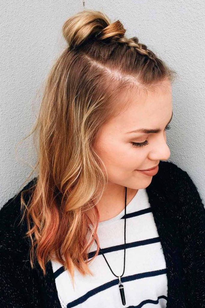 Five Minute Gorgeous And Easy Hairstyles | Lovehairstyles Regarding Best And Newest Medium Length Wavy Hairstyles With Top Knot (Photo 25 of 25)