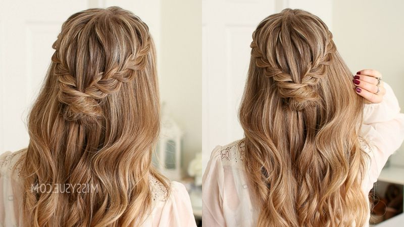 Half Up Lace Braid Mini Bun | Missy Sue Within Recent Braided Half Up Hairstyles For A Cute Look (View 4 of 25)