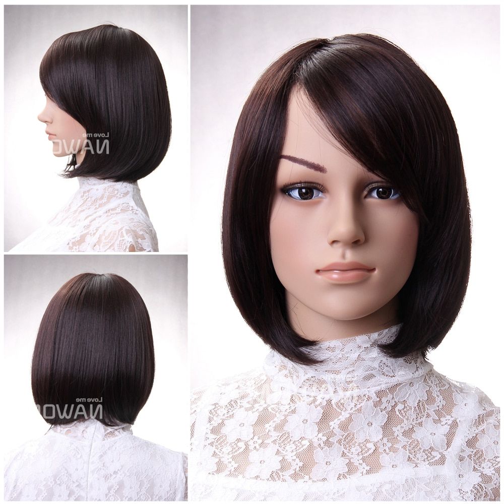 Hot Sale Fashion Chestnut Side Swept Bangs Neck Length Hairstyle Straight  Bob Wigs For Women With Wig Cap And Adjustable Buckle|chestnut Sale|wig  Cartoonwigs For Large Heads – Aliexpress With Regard To Best And Newest Straight Mid Length Chestnut Hairstyles With Long Bangs (Photo 25 of 25)
