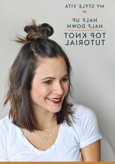 How To Do The Half Top Knot On Short Hair – An Indigo Day Within Most Current Medium Length Hairstyles With Top Knot (View 4 of 25)