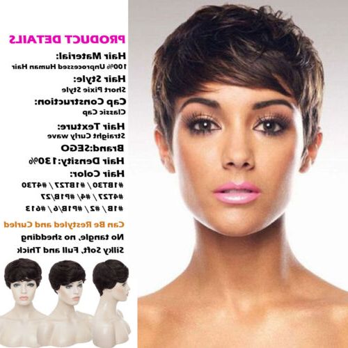 Human Hair Wig Short Pixie Wigs With Bangs Side Part Undercut Choppy  Layered Wig | Ebay With Regard To Side Parted Pixie Hairstyles With An Undercut (View 21 of 25)